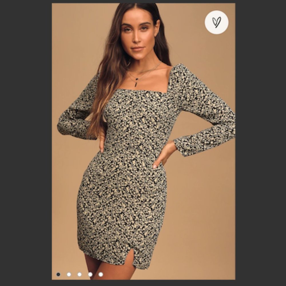 Lulu's Going For It Black and Cream Floral Print Long Sleeve Mini Dress